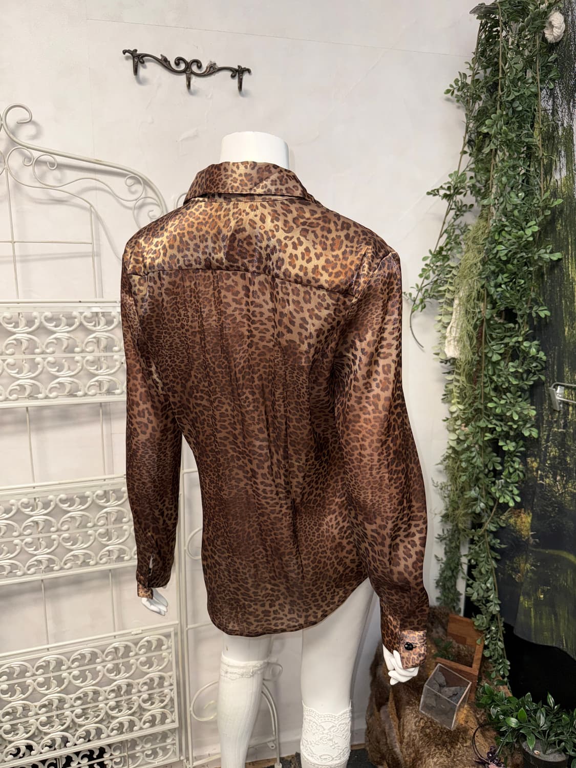 Gold brown leopard satin shirt 상품이미지3