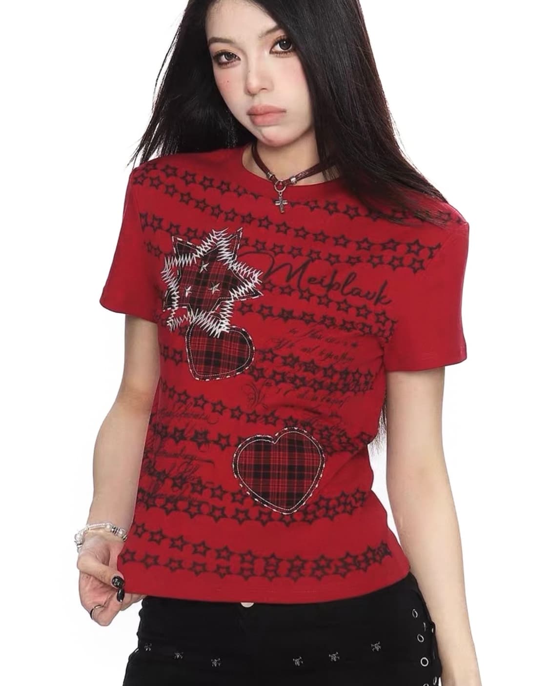 아사키 프레자키 레드 펑크 반팔티셔츠 상품이미지1