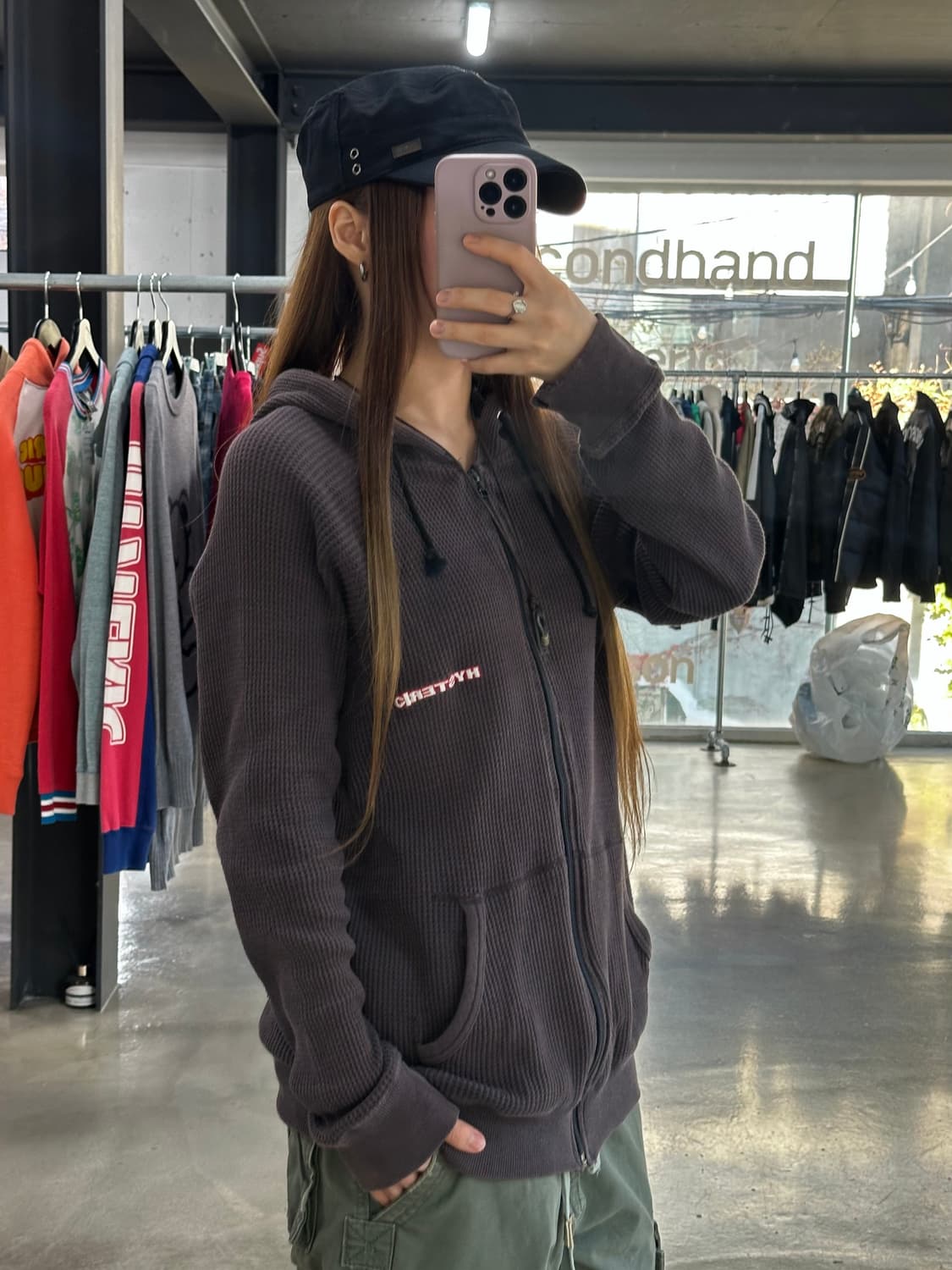 히스테릭글래머90s 그런지워시드 와플 루즈 후드집업 상품이미지3