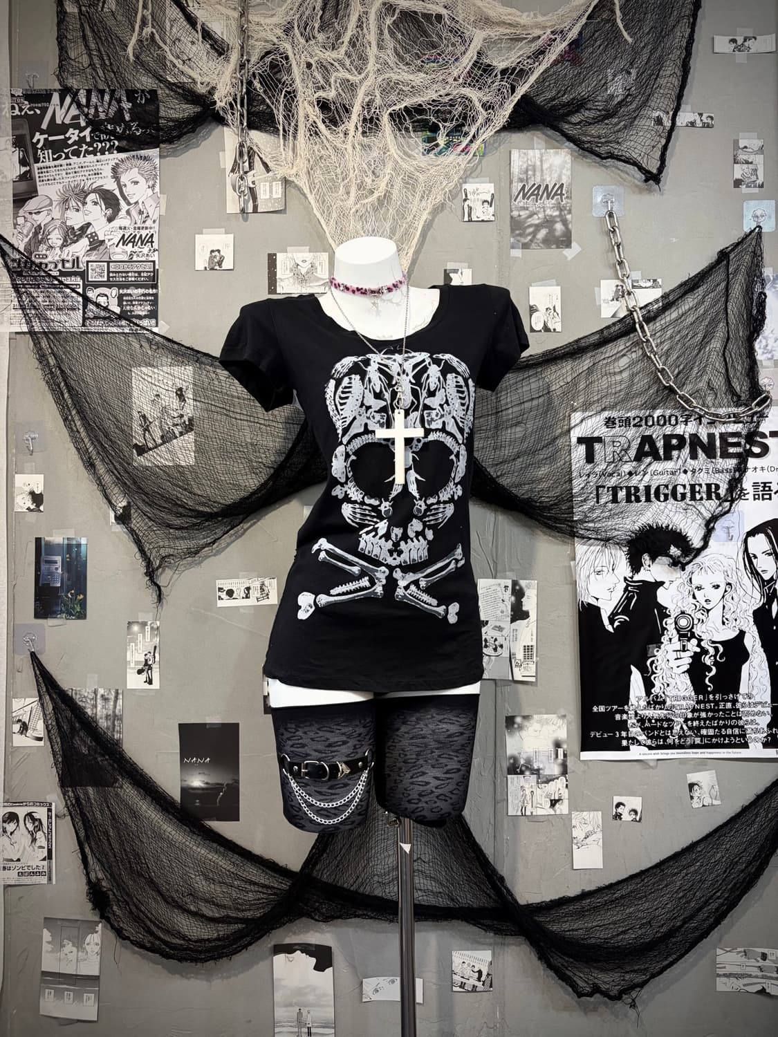 PUNK skull cross mesh web detail sleeve 상품이미지4