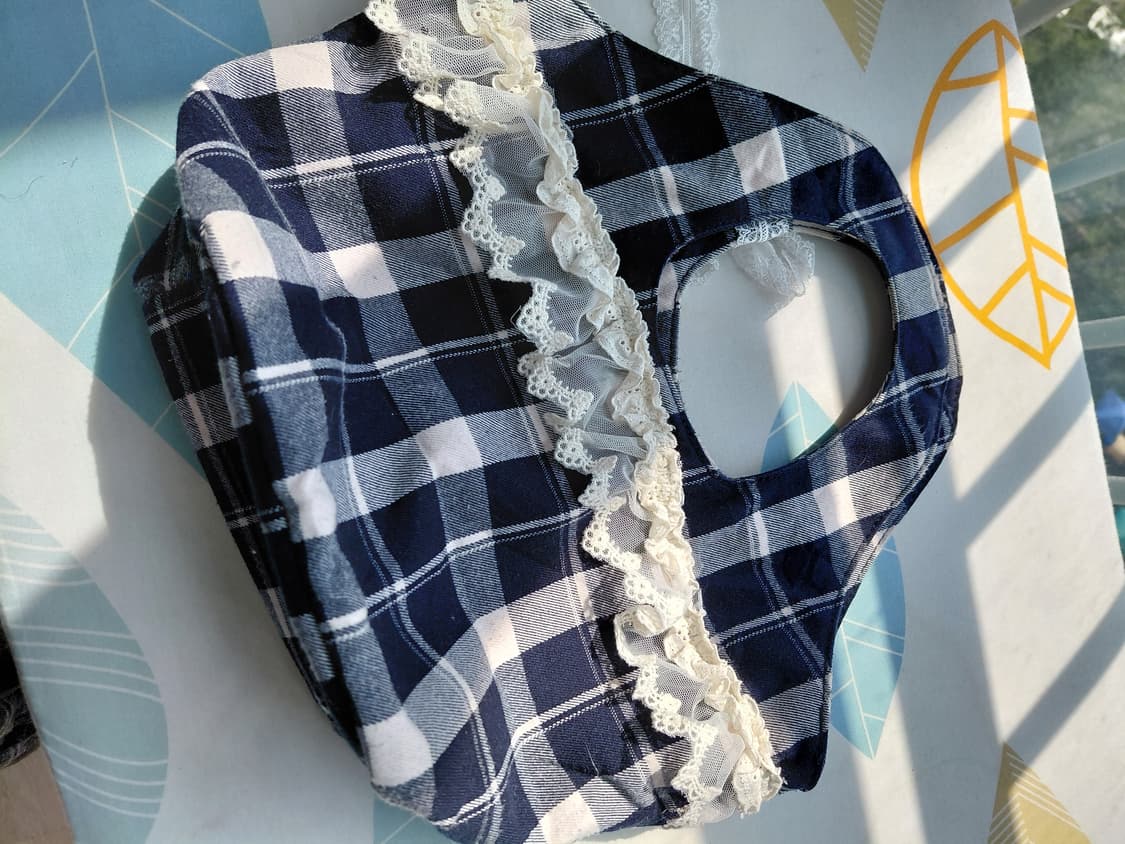 [일본빈티지 리폼] 체크무늬 레이스 장식 토트백 모리걸가방 상품이미지4