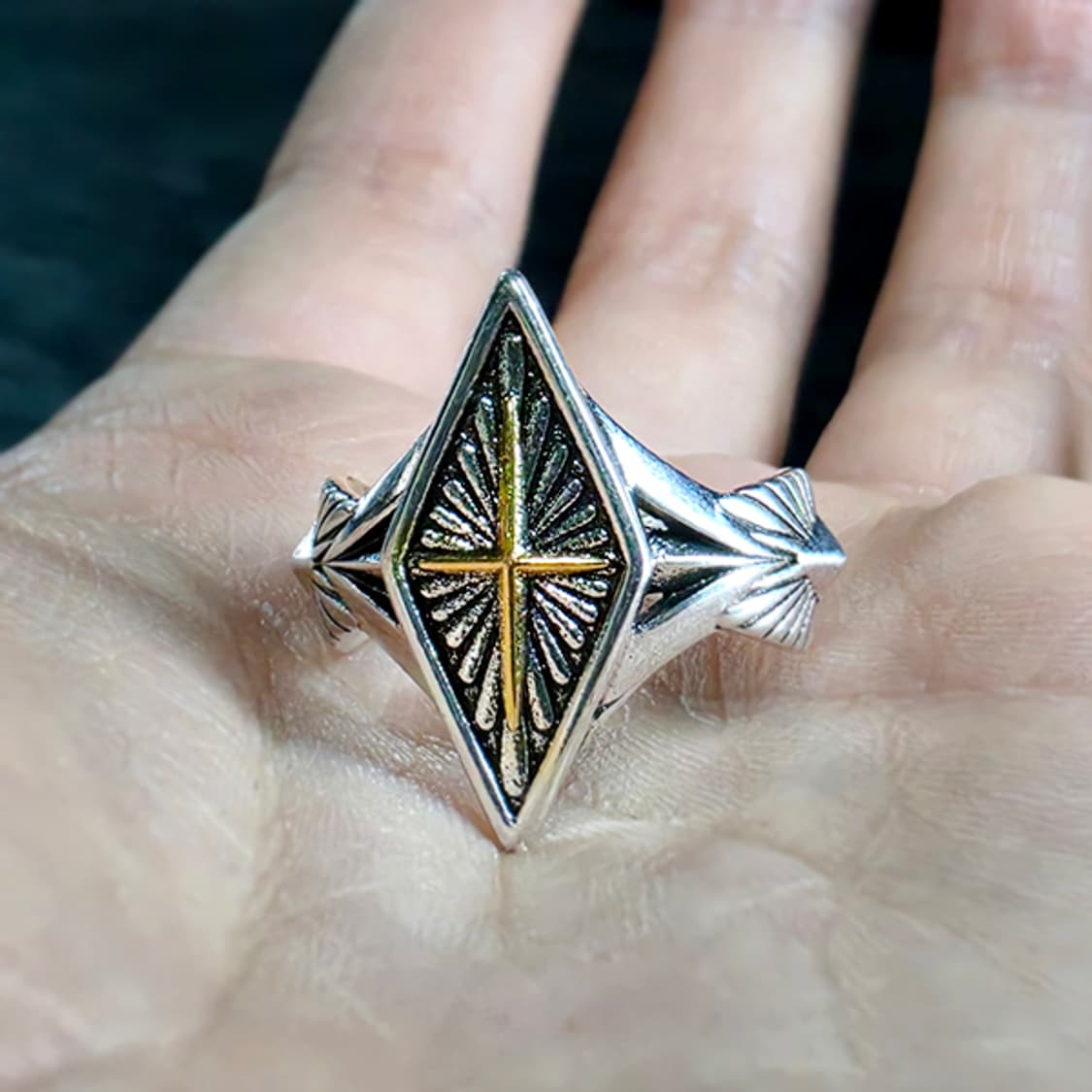 Fleury 실버 남자 엔틱 빈티지 명품 고딕 문양 십자가 반지 상품이미지5