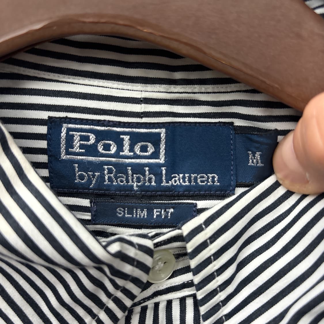 90s 폴로 랄프로렌 클래식 슬림 스트라이프 버튼다운셔츠 블랙 N1165 상품이미지8