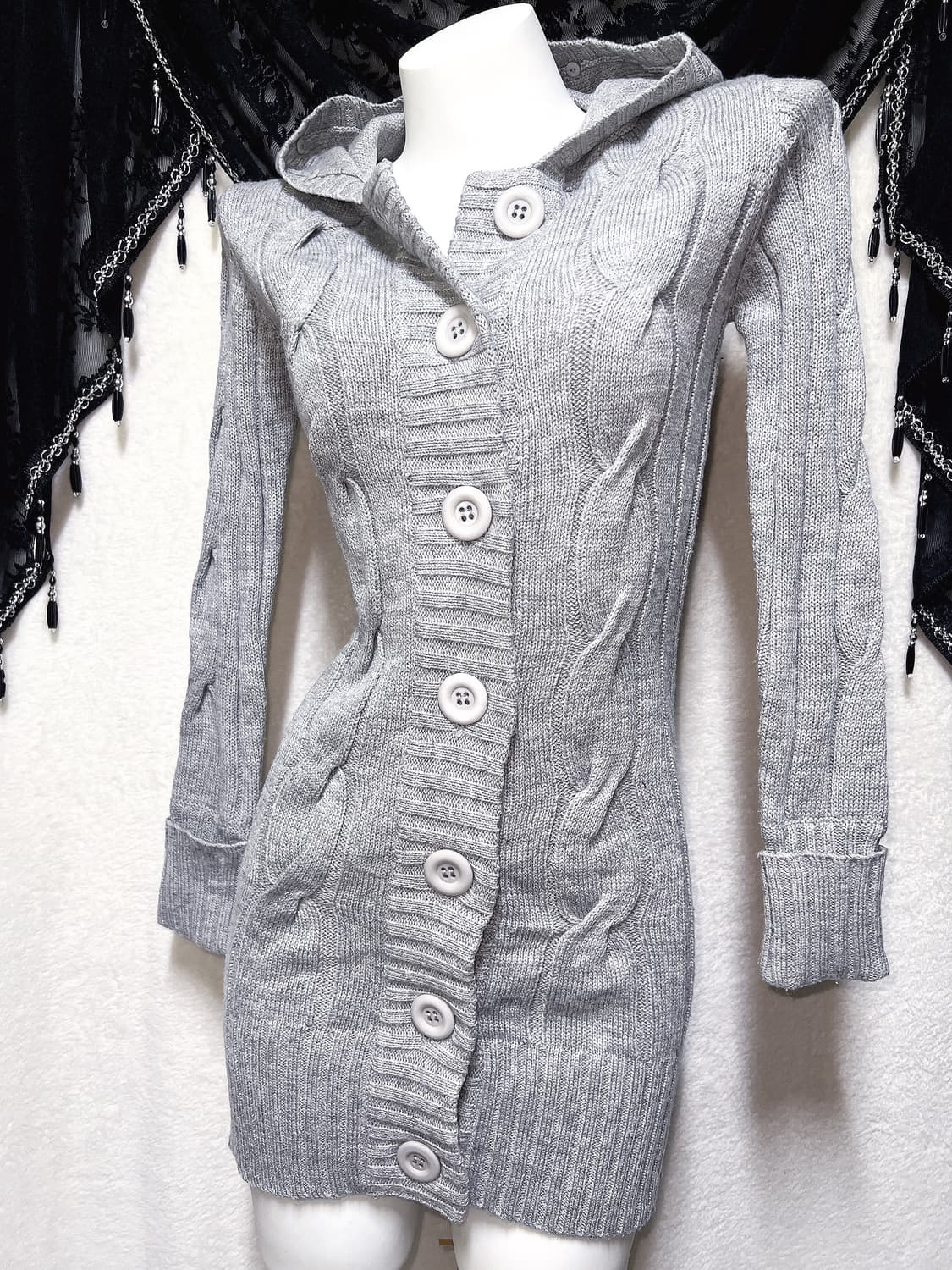 그레이 꽈배기 후드 니트원피스 가디건 로맨틱갸루 로걀 섹시 펑크 y2k 상품이미지8