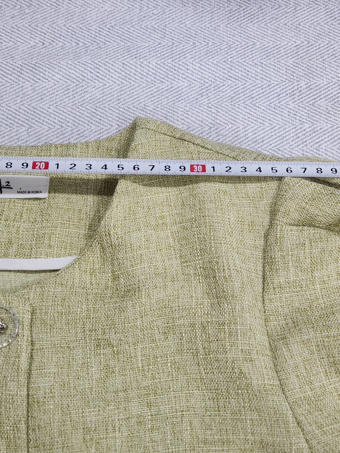 [F] 트위드 퍼프소매 반팔 여름 자켓 연그린 상품이미지10