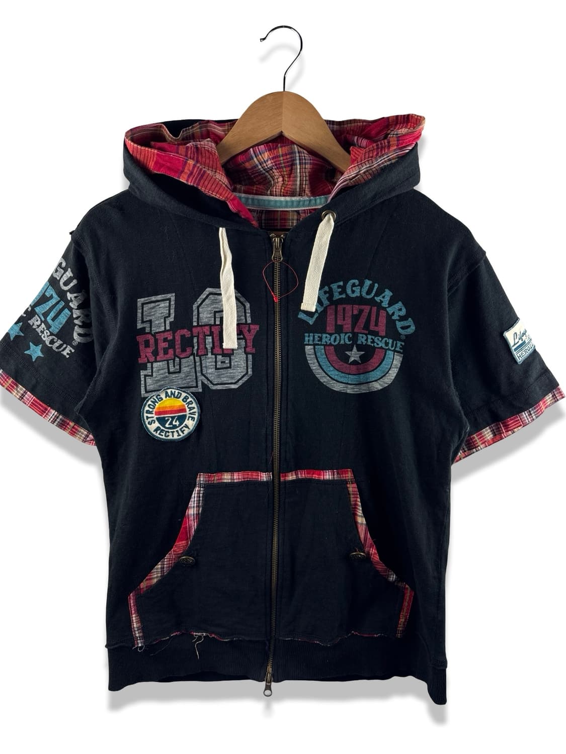 JPN Y2K 체크 탈부착 프린팅 후드집업1810 상품이미지1