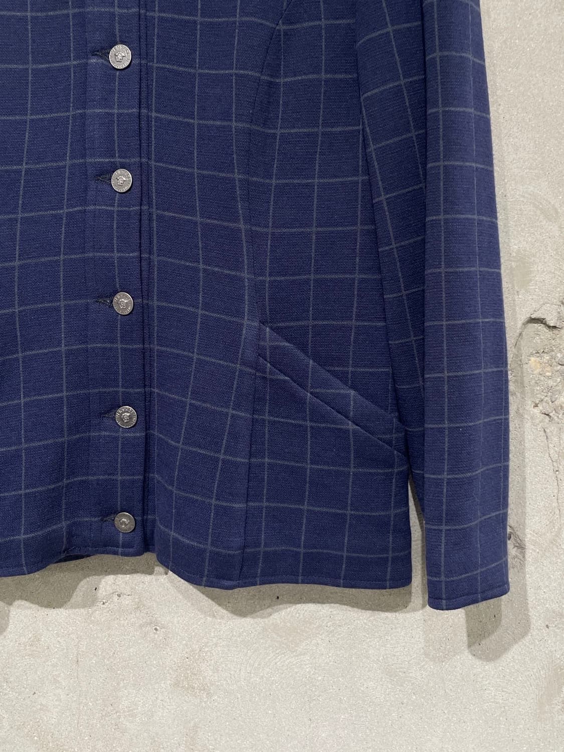 베르사체 진스 꾸뛰르 네이비 체크 아칼릭 울 자켓 상품이미지5