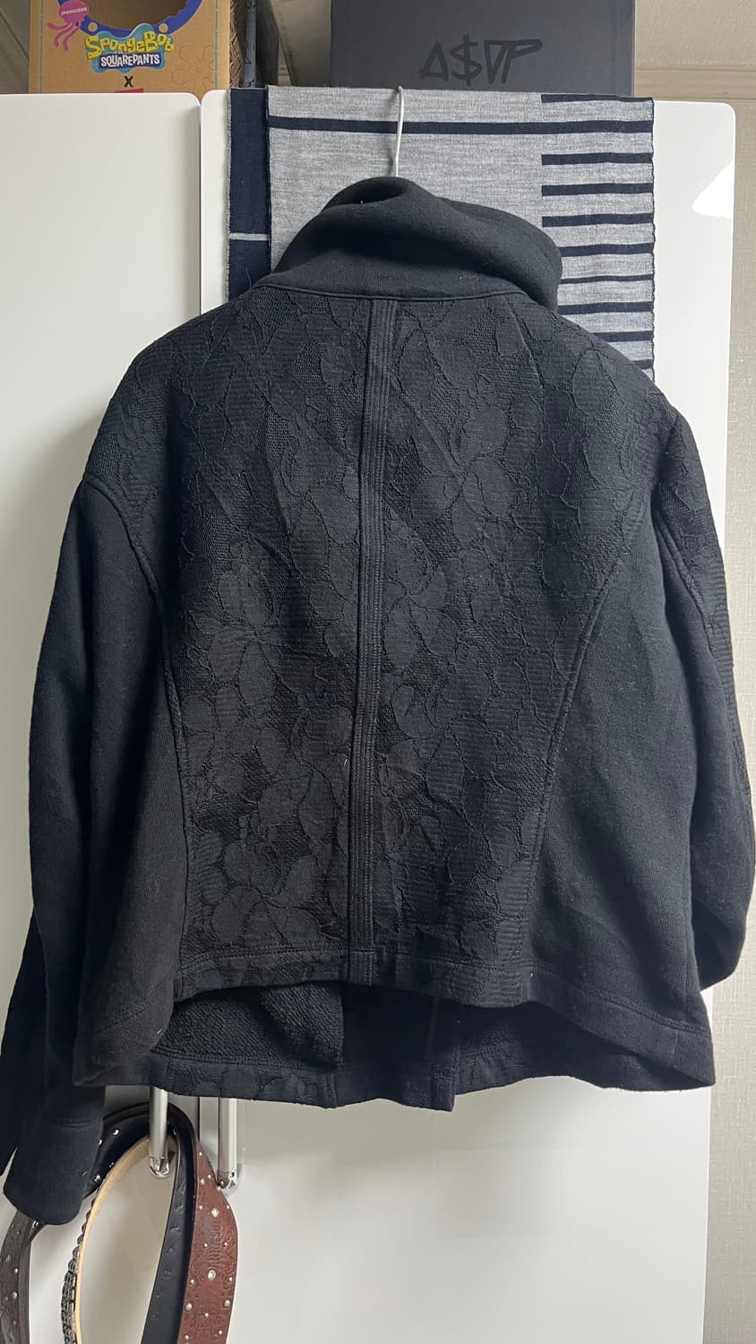 하이넥 사선 드레이핑 레이스 라이더 자켓 상품이미지2