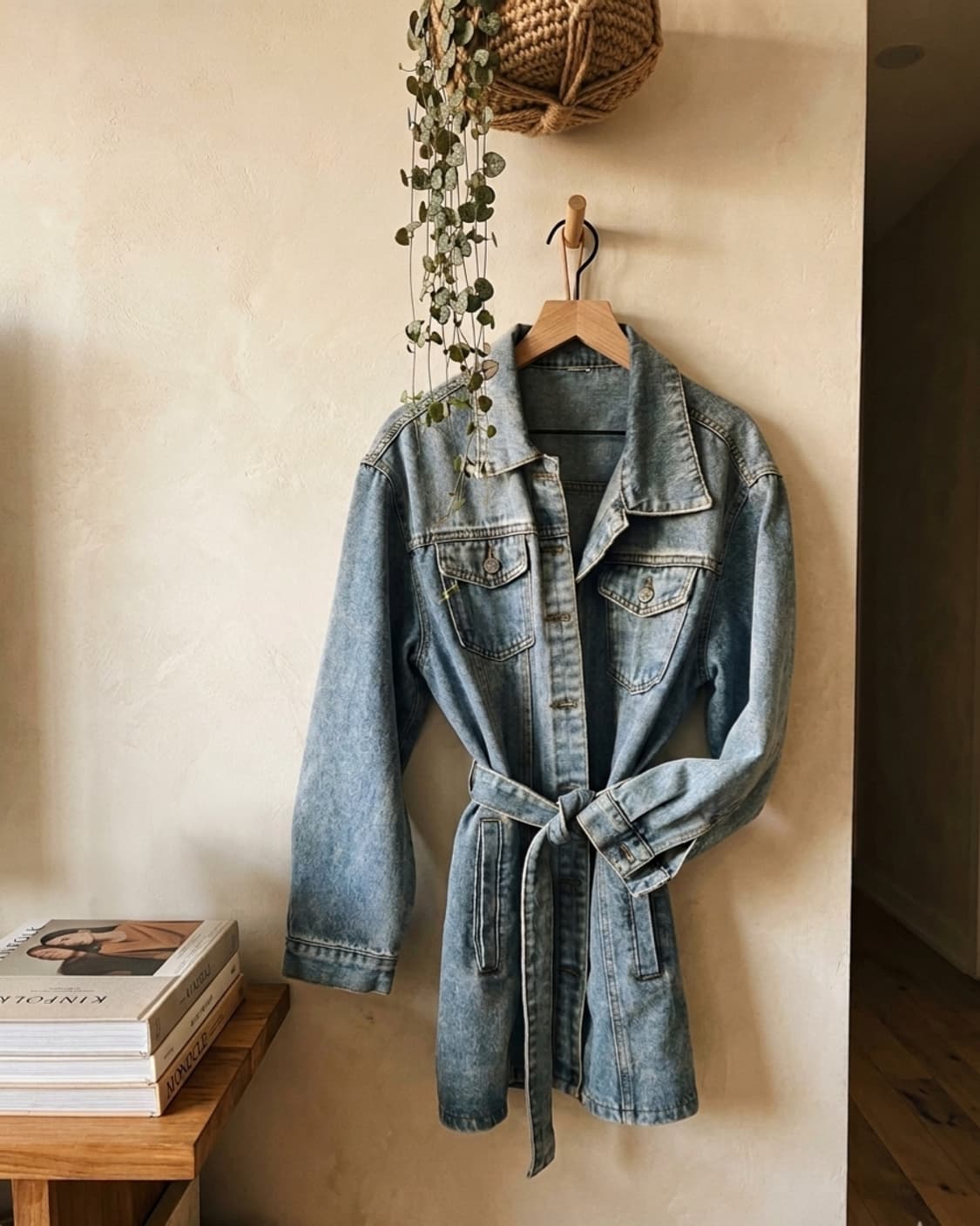 (벨트세트) 빈티지 워싱 데님 롱 자켓 / 하프 코트 상품이미지1