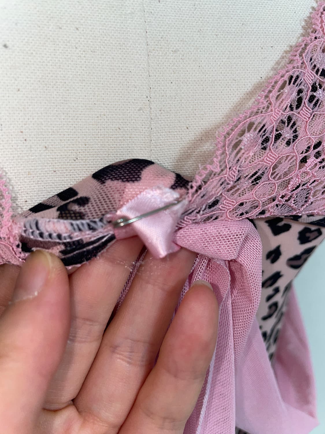 히메갸루 핑크 리본 호피 슬립 원피스 상품이미지5