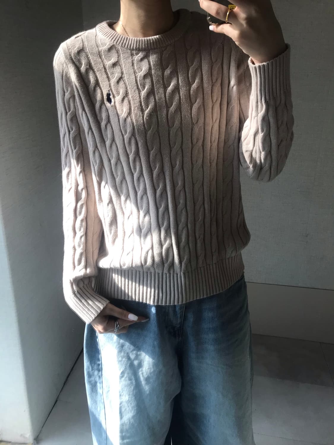 폴로 아쎈 베이지 케이블 니트 상품이미지3