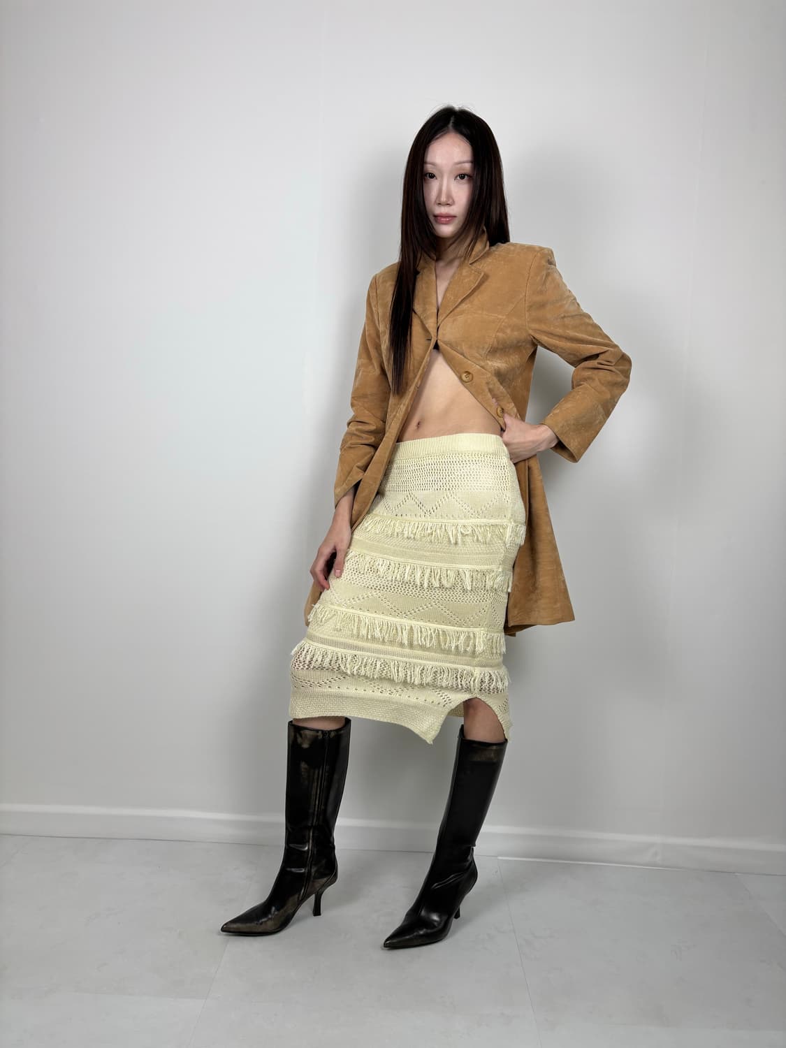 TASSEL LAYERED KNIT MIDI SKIRT 상품이미지3