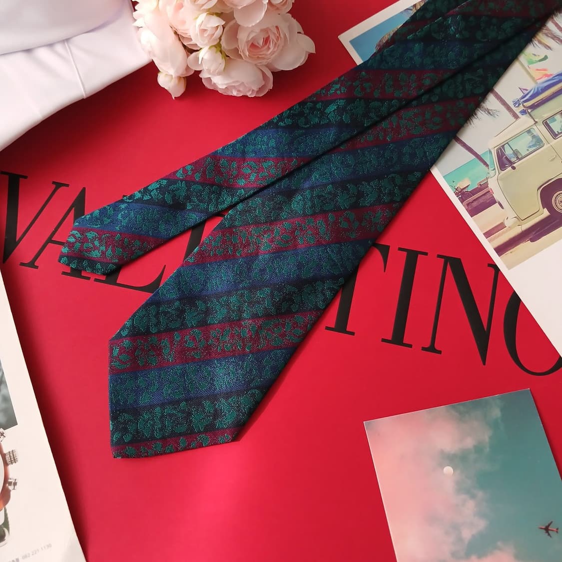 발렌티노 실크 플로럴 스트라이프 넥타이 9.3cm A+등급 A18897
 상품이미지3