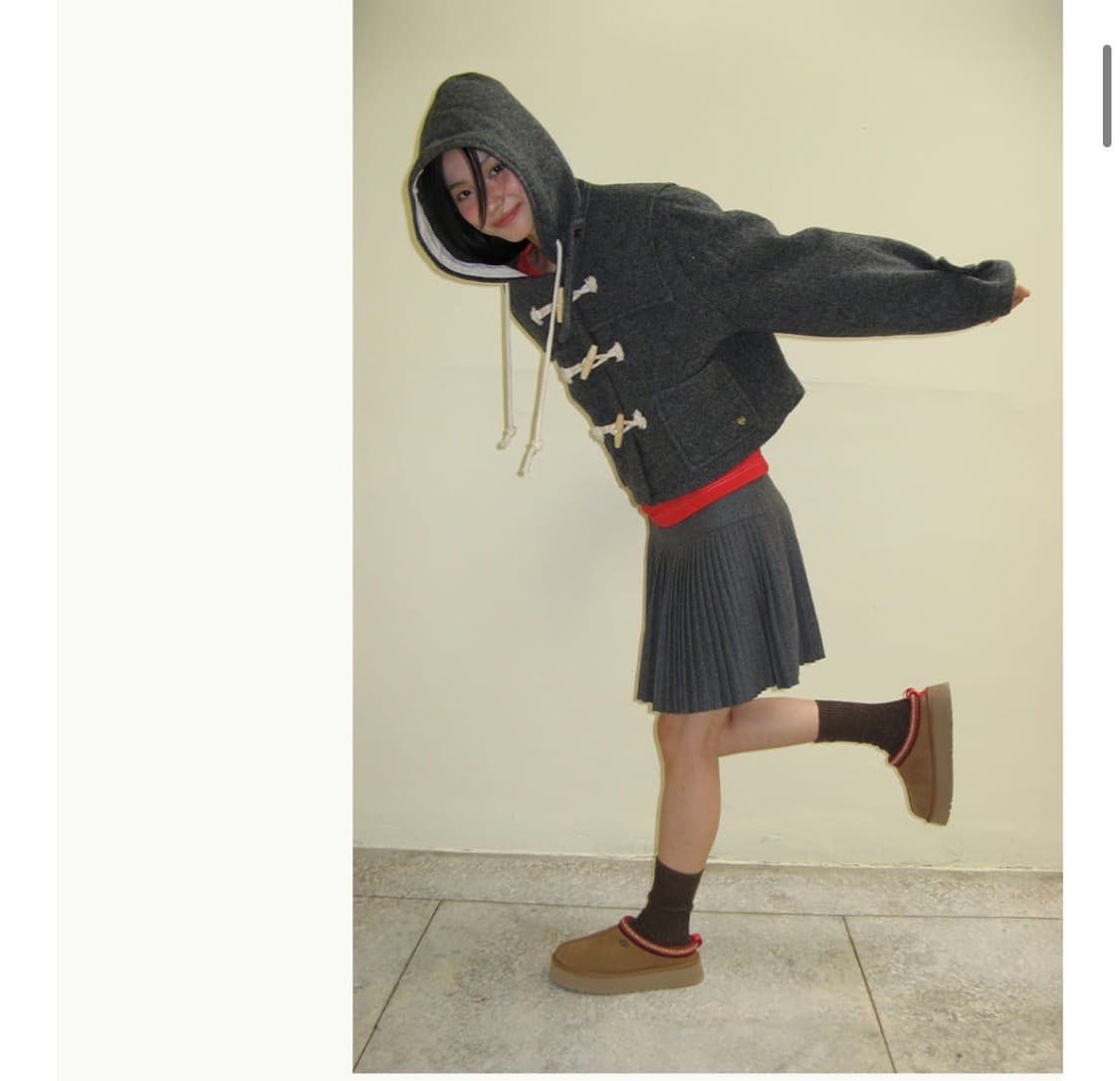 론론 울 후디 숏 더플 코트 차콜 상품이미지3