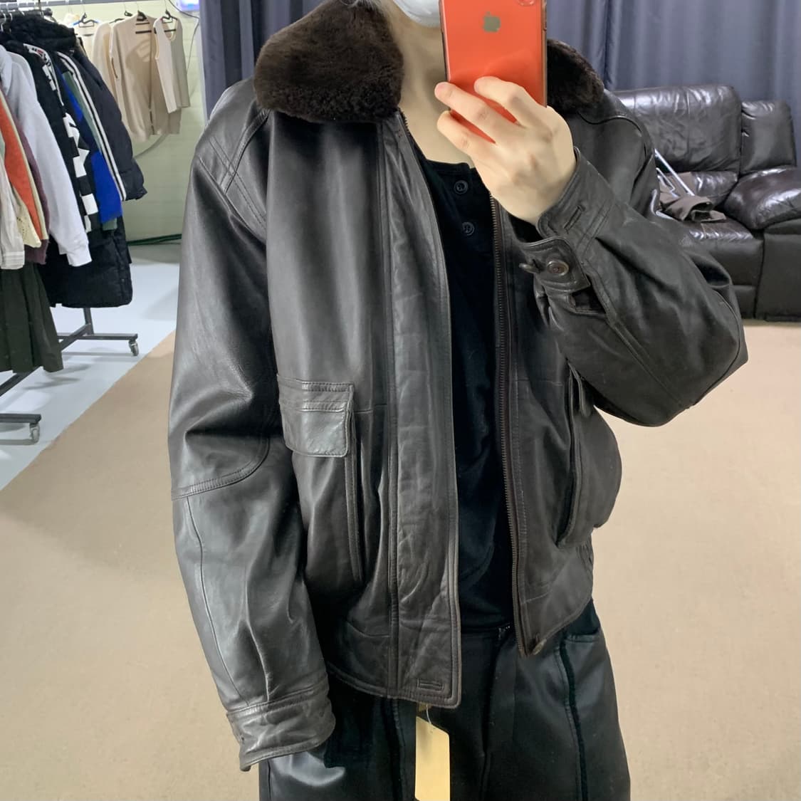 빈티지 쉽스킨 브라운 양가죽 쉐르파 리얼 레더 봄버자켓 무스탕 95사이즈 상품이미지3
