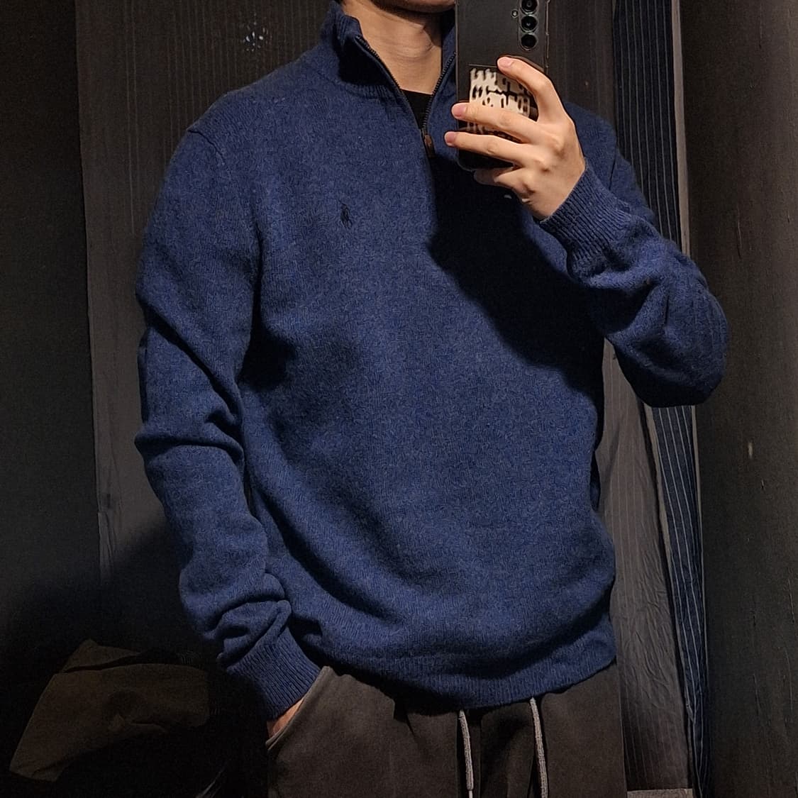 폴로랄프로렌 블루 블루포니 울100 모크넥 반집업 아노락 니트 L 상품이미지2