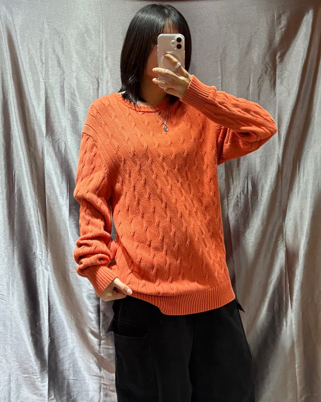 M 엘엘빈 1912 오렌지 케이블 니트 상품이미지1