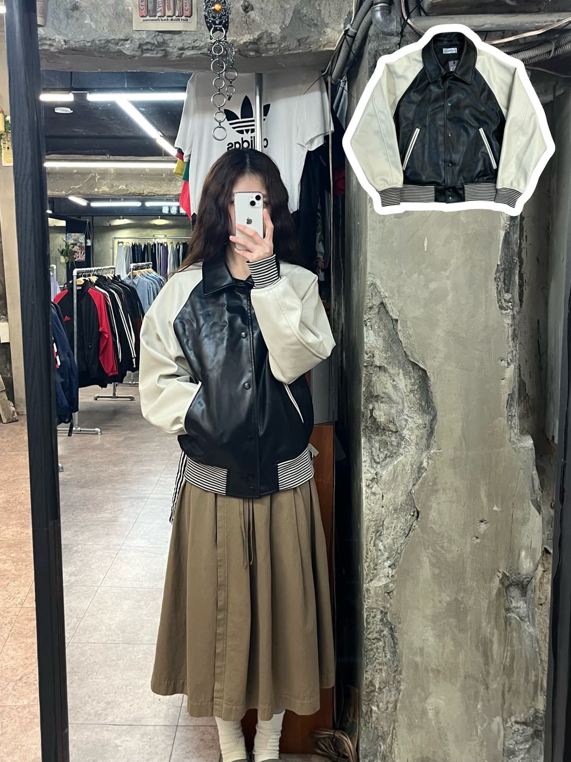 파르티멘토 배색 레더 자켓 블랙 S #csz2641 상품이미지1