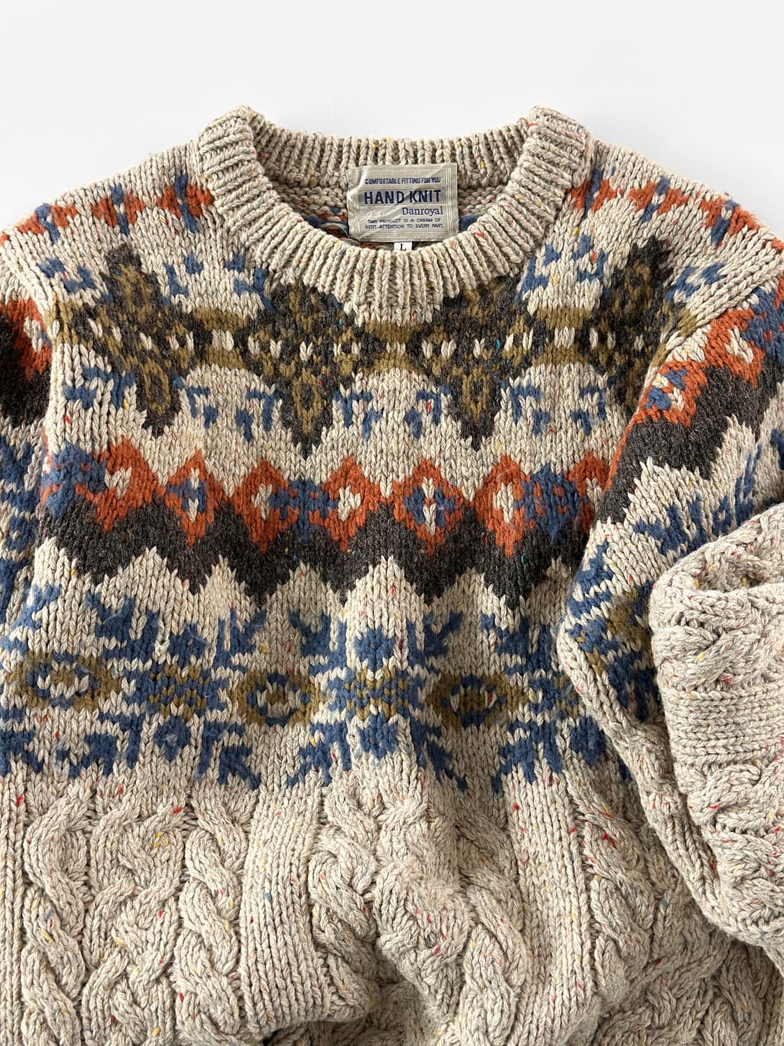 80~90s 빈티지 핸드 니트 페어 아일 케이블 울 스웨터 상품이미지1