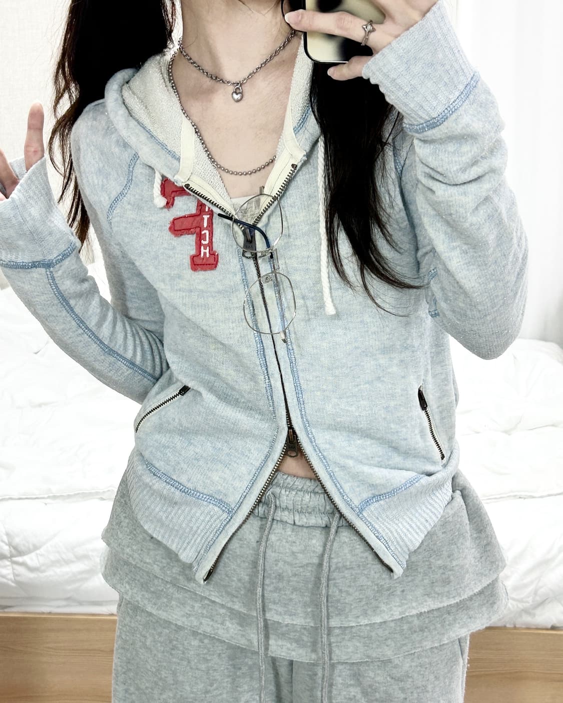 아베크롬비 뮤트하늘 백로고 투웨이 후드집업 상품이미지2