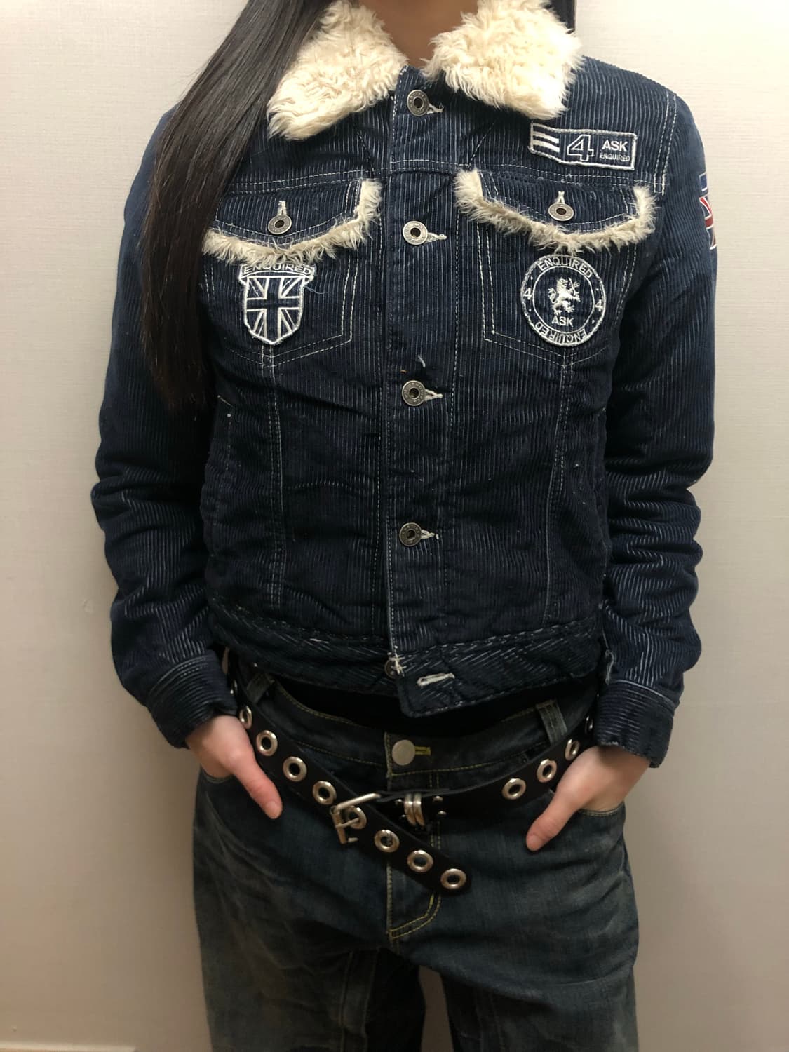 빈티지 에스크 퍼 카라 패치 데님 코듀로이 자켓 상품이미지4