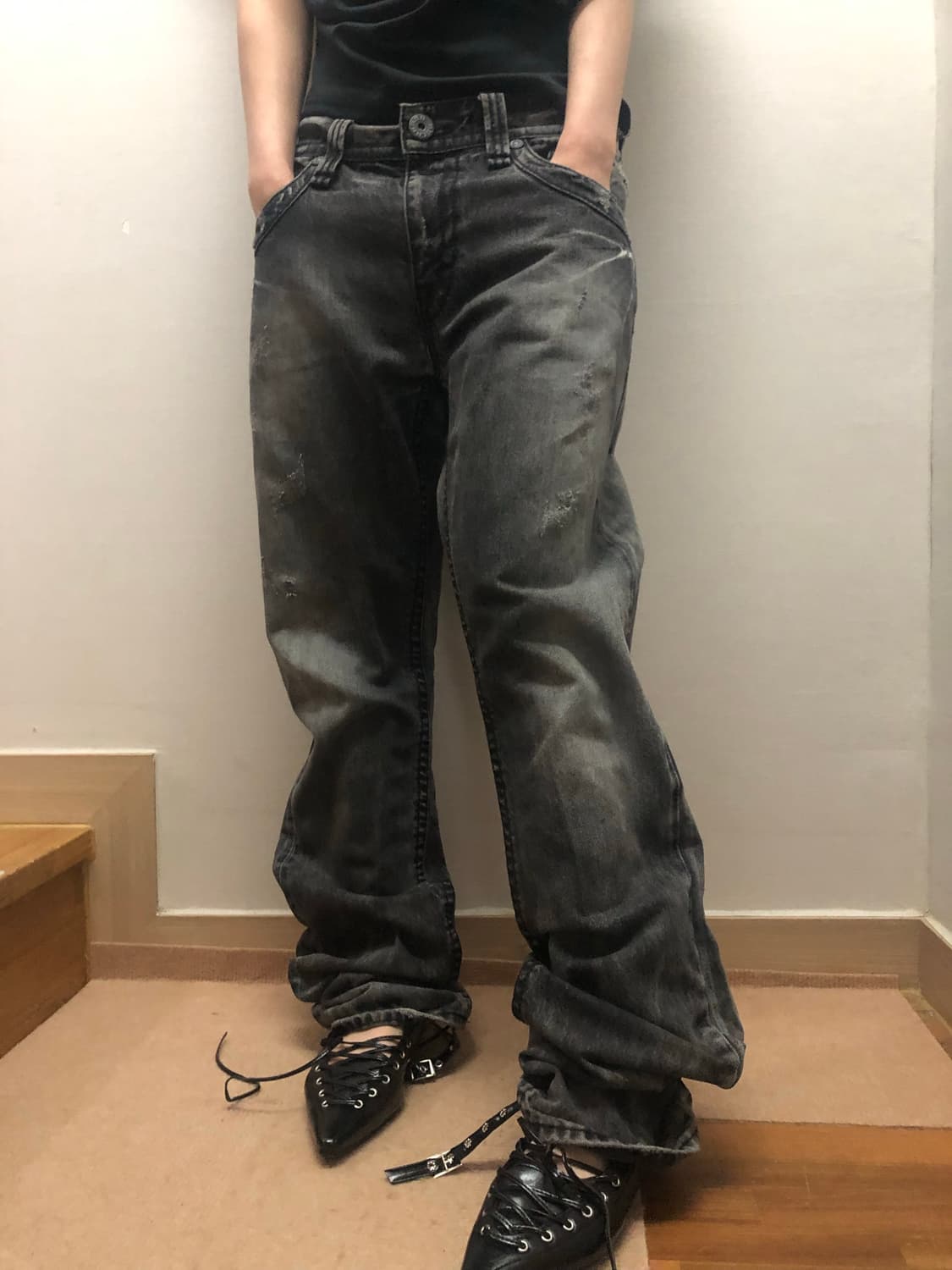 빈티지 버커루 블랙 데님 팬츠 상품이미지3