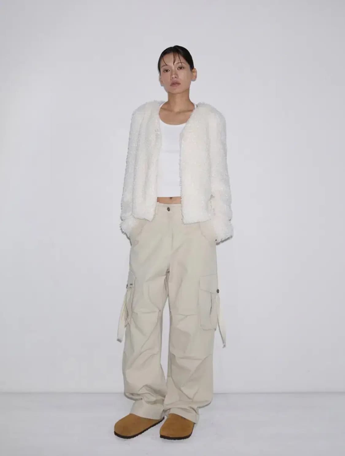 이네기 퍼 가디건 아이보리 상품이미지3