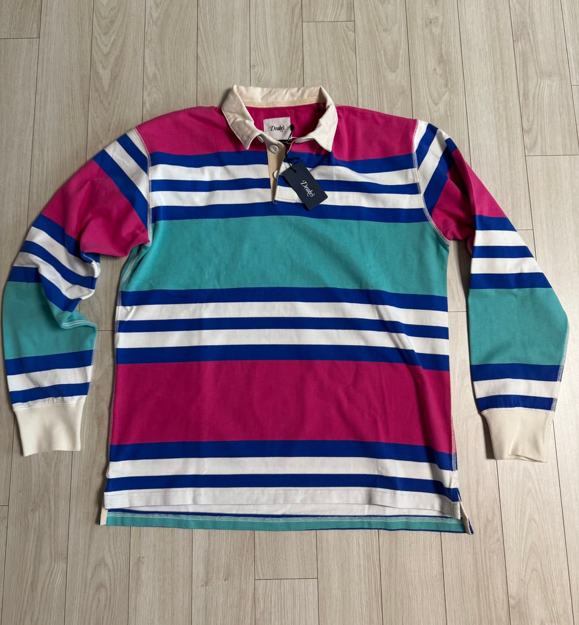 드레익스 DRAKE'S 스트라이프 럭비티 L 새상품 상품이미지5