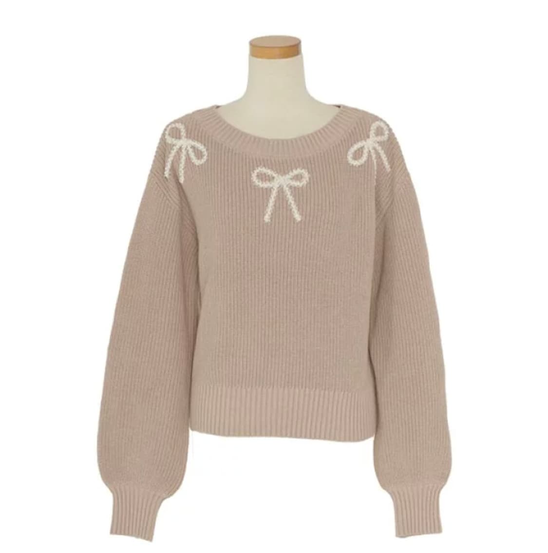 Vaniller 히메라떼갸루 모리걸 진주리본 오트밀 니트 상품이미지1