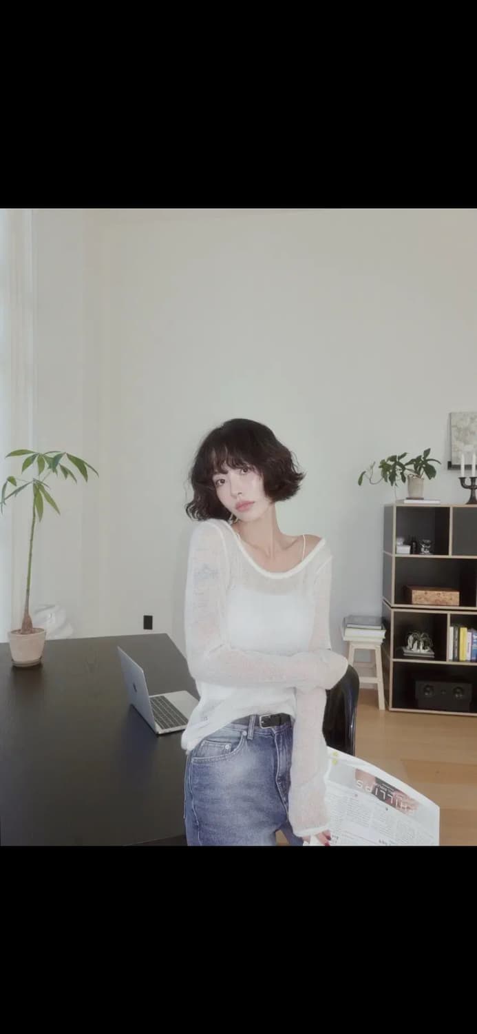 페일제이드 헤어리 시스루 원숄더 니트 상품이미지2