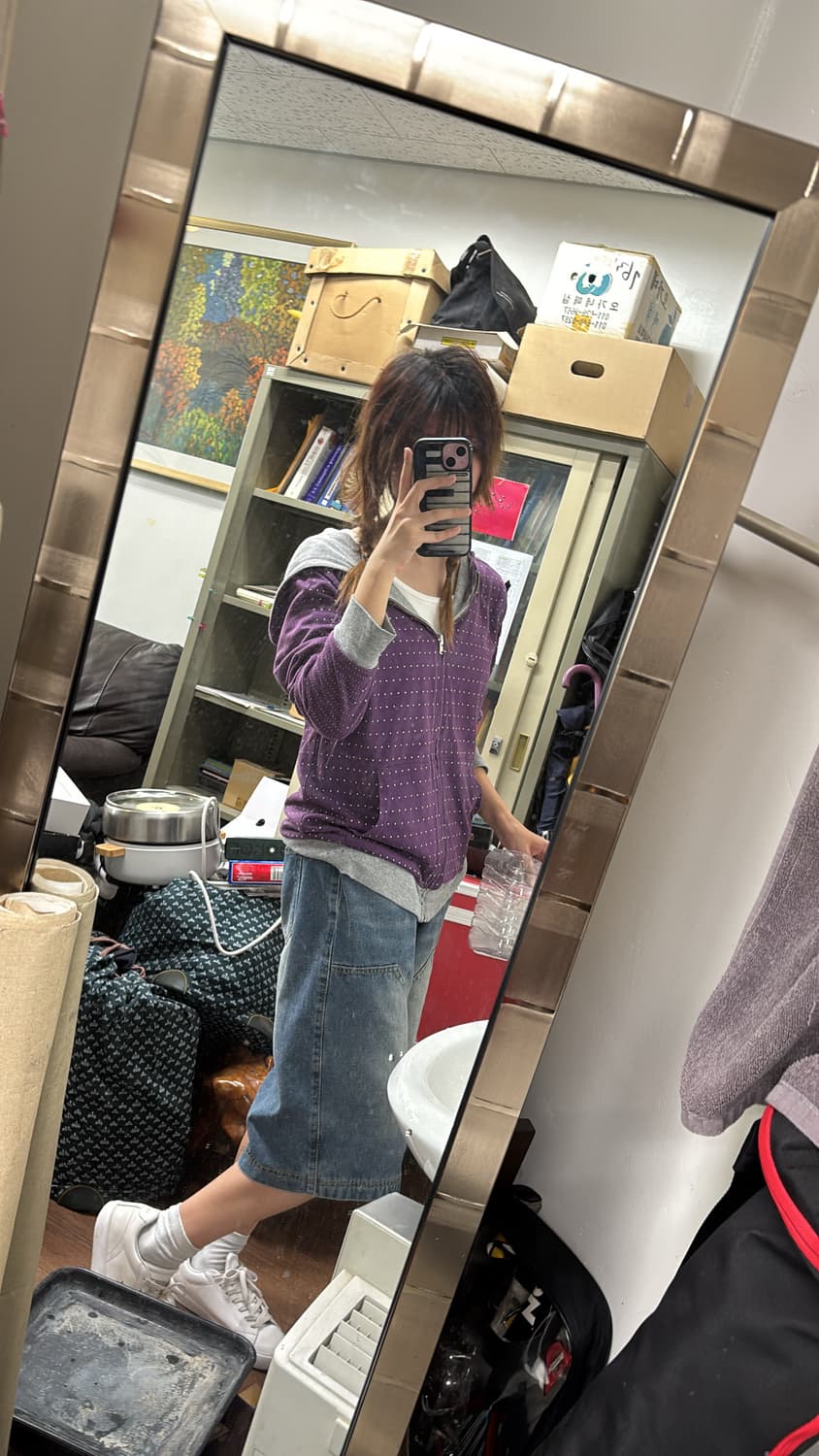 보라색 땡땡이 도트 리버시블 후드집업 상품이미지1