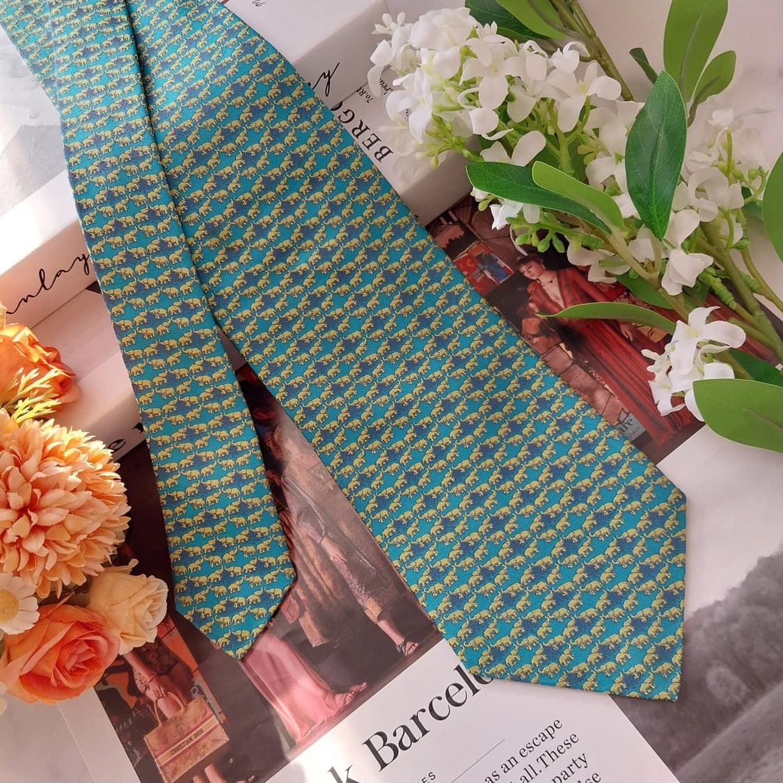 짐톰슨 실크 그린 코끼리 자카드 넥타이 9.5cm A+등급 K1440
 상품이미지2