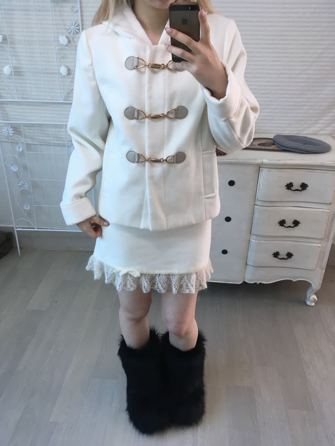 jpn vintage 후드 더플 하프코트 y2k 상품이미지1