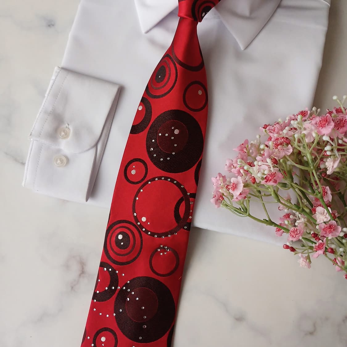 발망 실크 레드 서클 패턴 넥타이 8.7cm A+등급 A19345
 상품이미지6