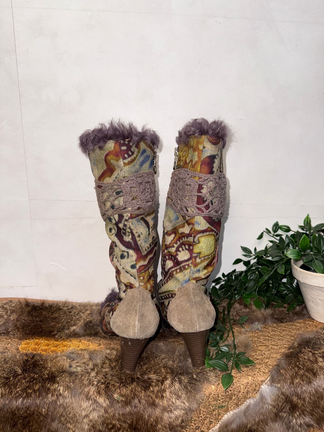 BNX jacquard fur trimming laceup boots 상품이미지6