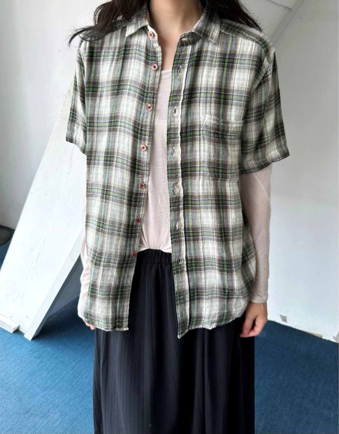 Cotton gauze fabric check shirt 상품이미지2