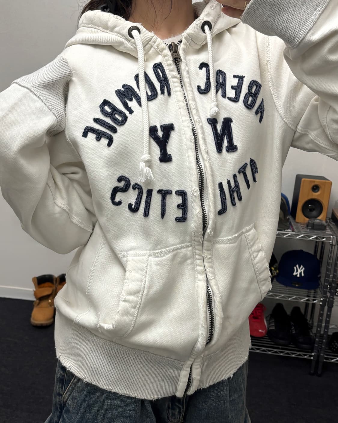 아베크롬비 아플리케 로고 후드집업 크림 아이보리 상품이미지1