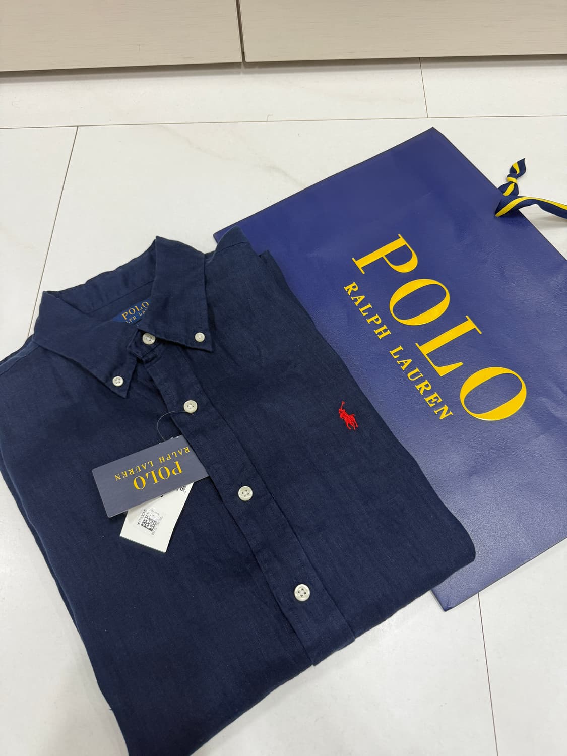 폴로 랄프로렌 클래식핏 리넨 셔츠 M (반팔) 네이비 새제품 상품이미지5