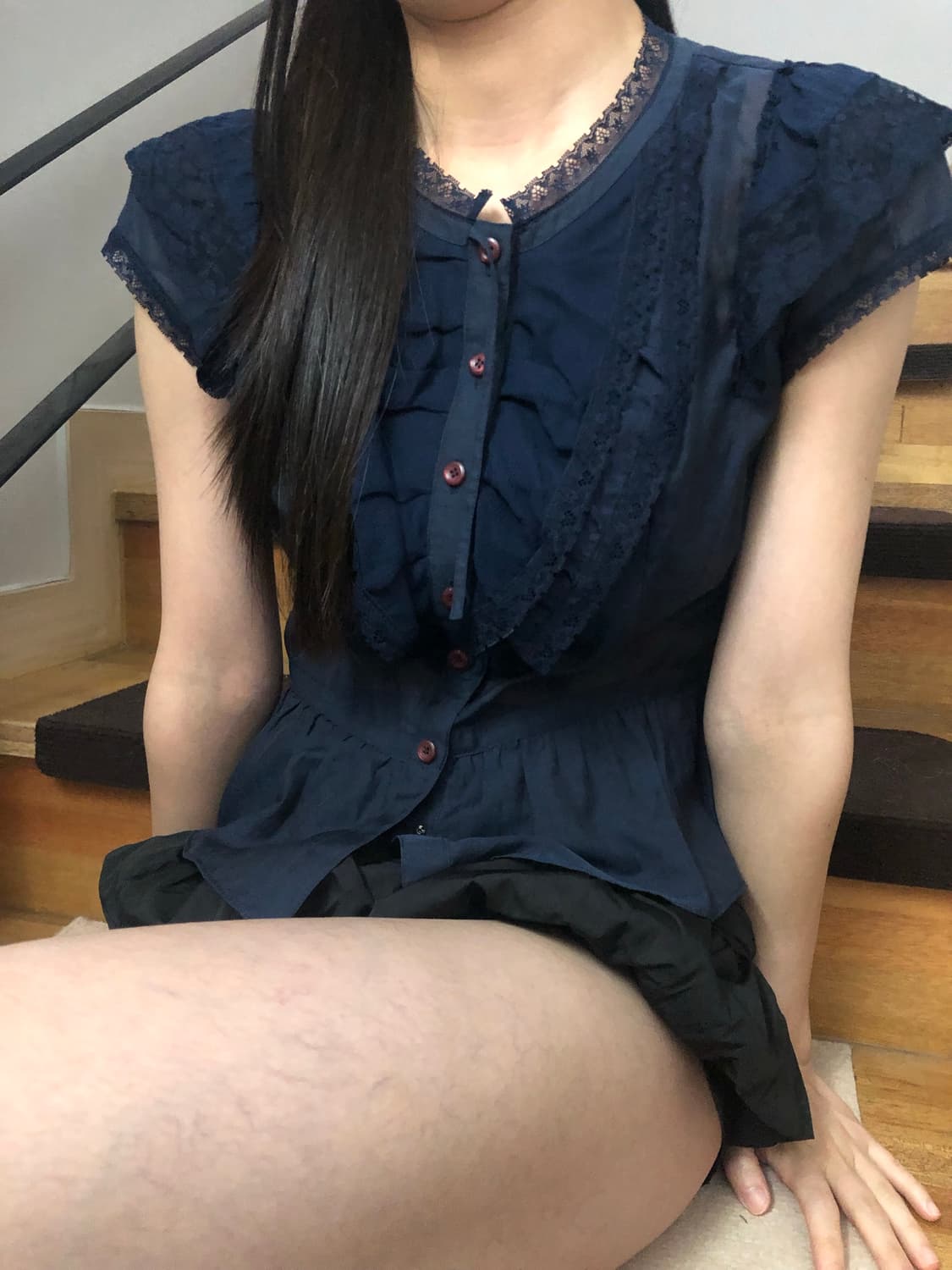 빈티지 네이비 레이스 블라우스 상품이미지4