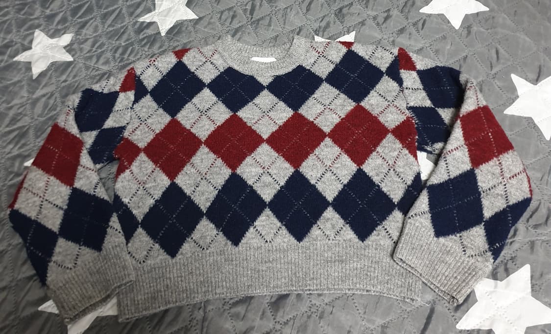 자라 크롭 아가일 패턴 니트 스웨터 그레이 (S) 상품이미지1