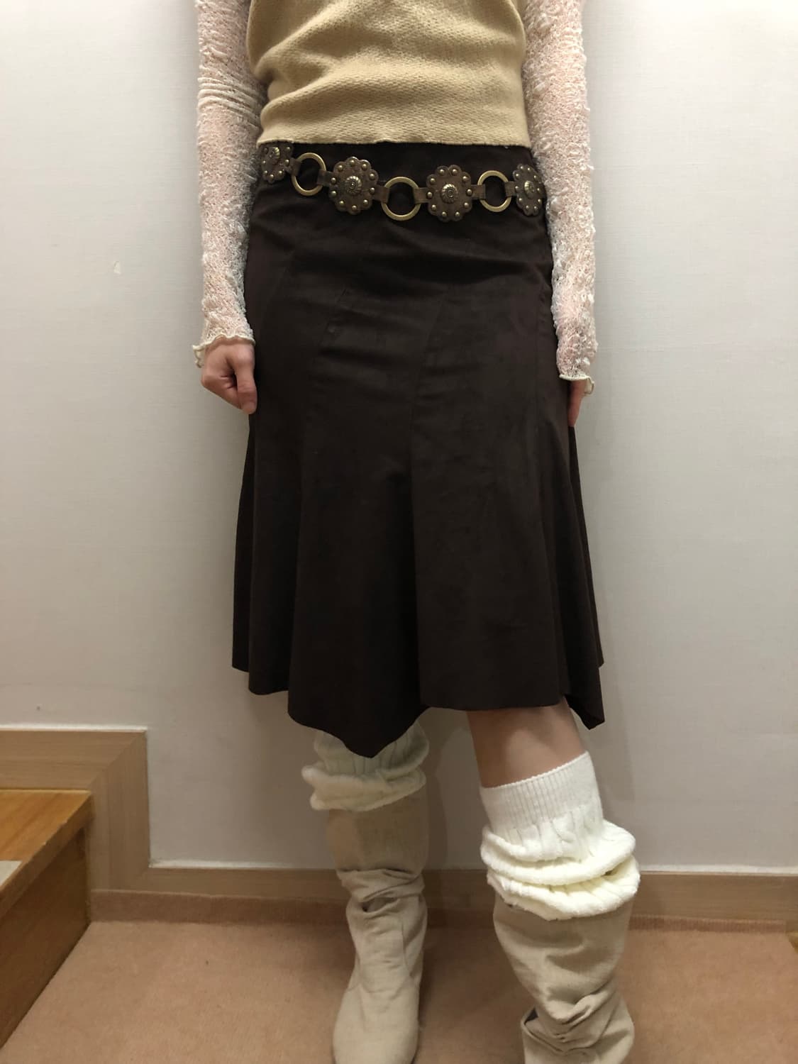 빈티지 브라운 스웨이드 롱 스커트 상품이미지1