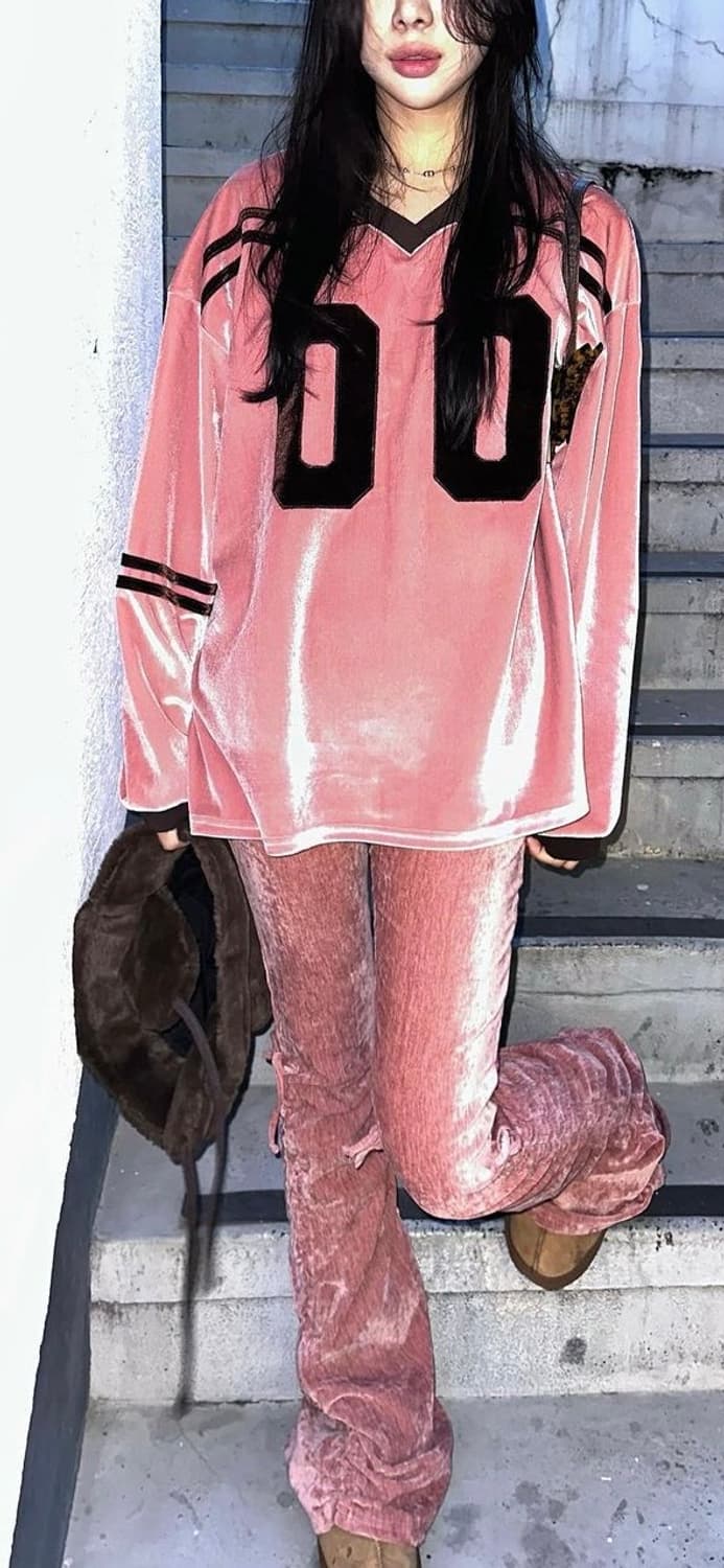 핑크 벨벳 럭비 오버 롱슬리브 긴팔 티셔츠 맨투맨 상품이미지2