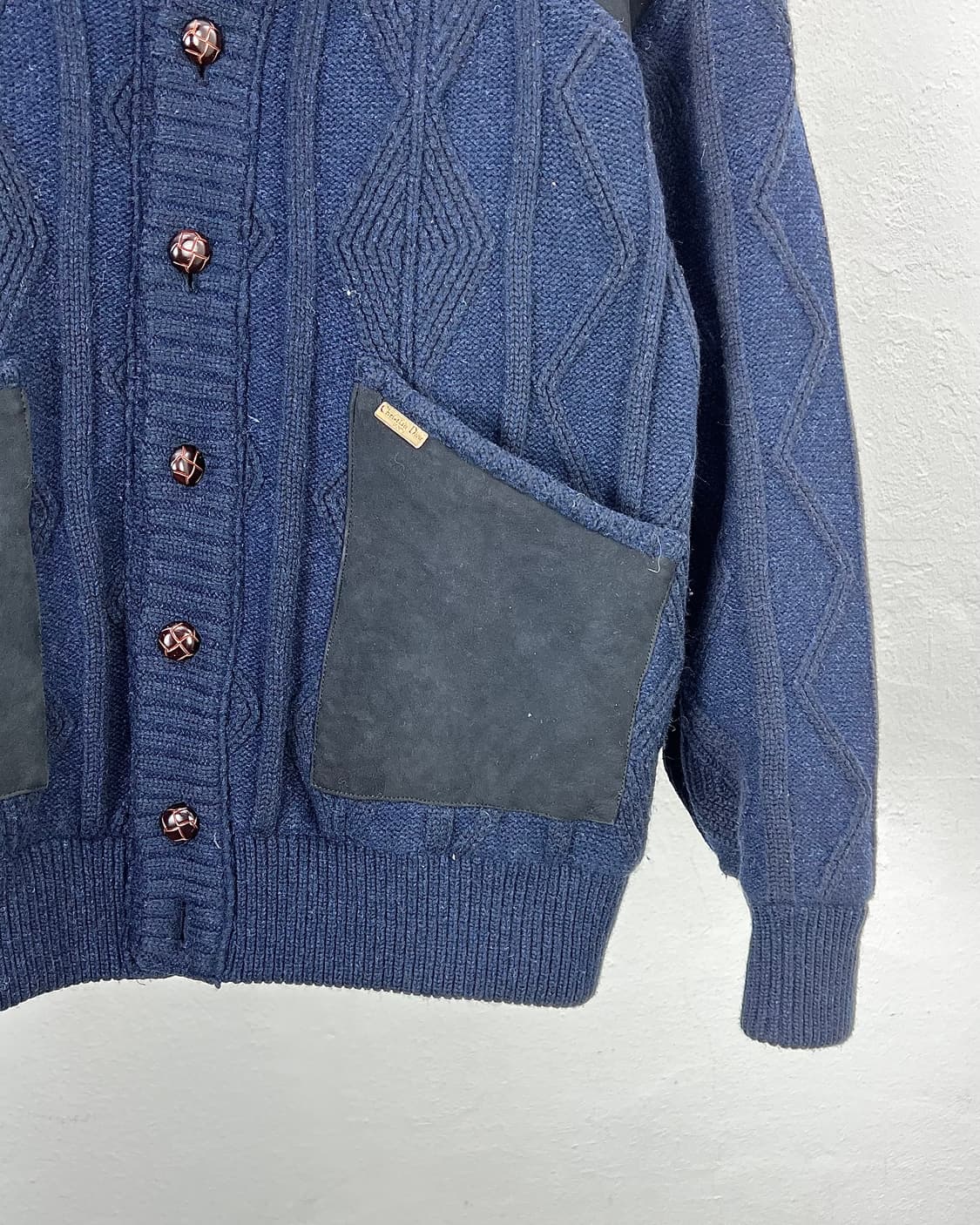 90s 크리스찬 디올 무슈 숄카라 스웨이드 케이블 퀼팅 니트 자켓 상품이미지5