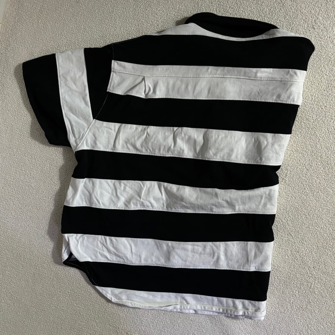 일본빈티지 Miroku 올드스쿨 스트릿 단가라 스트라이프 반팔 카라티 상품이미지6