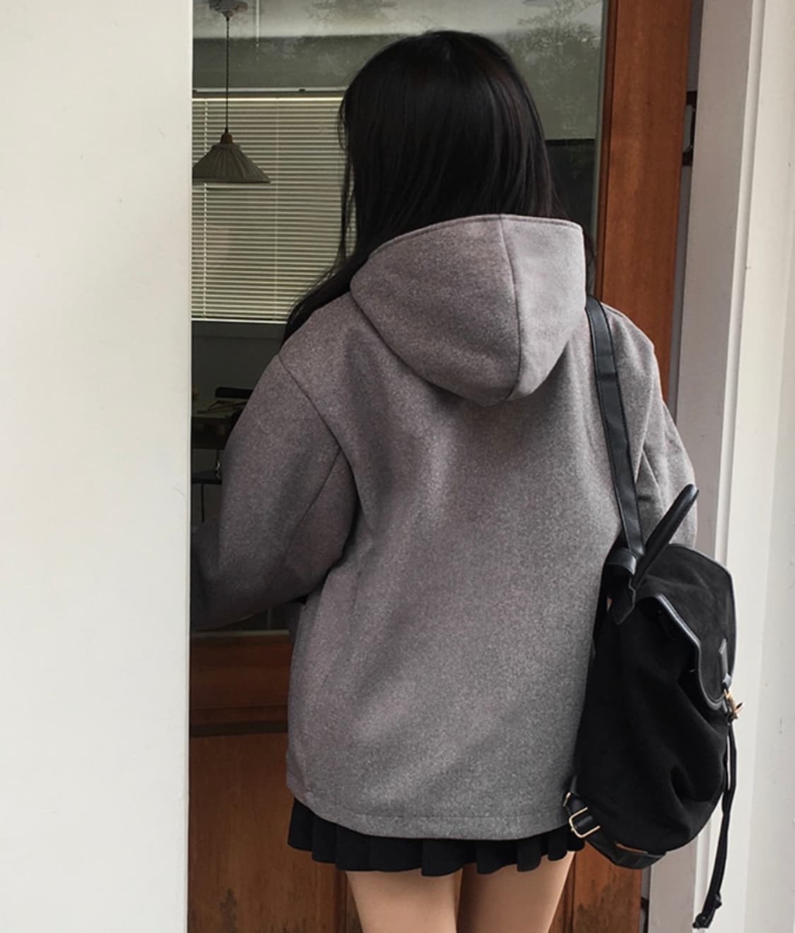 회색 떡볶이 후드 숏 코트 FREE 상품이미지4