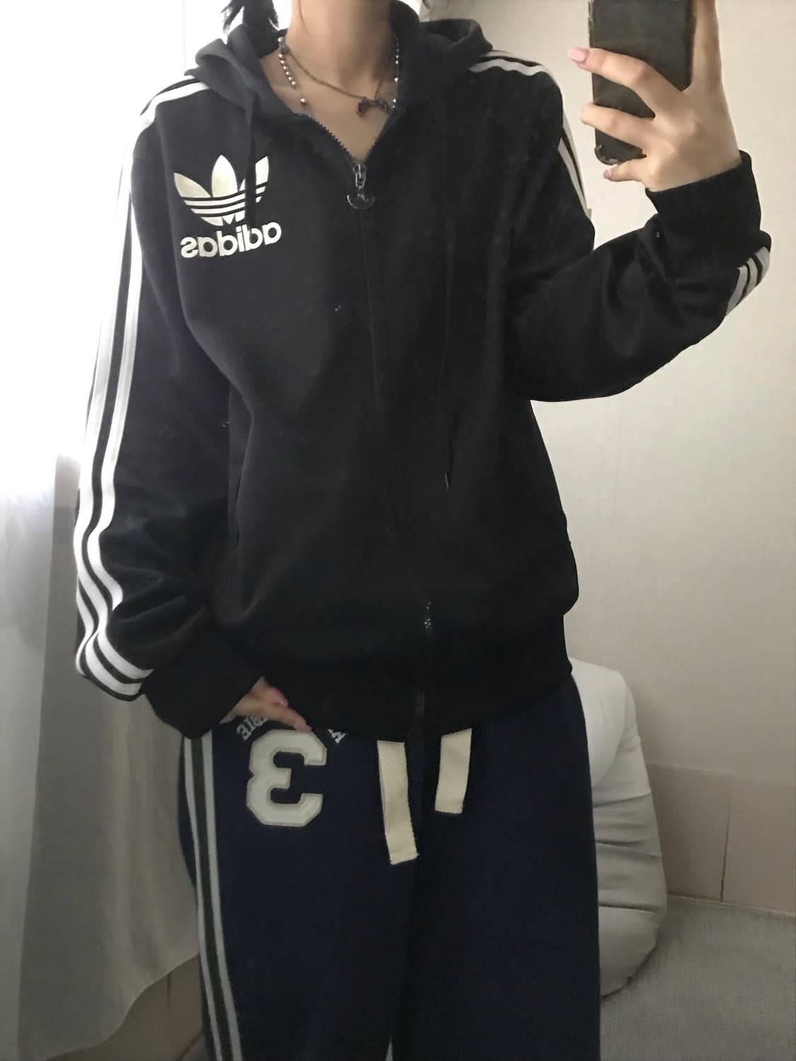아디다스 블랙 빅로고 후드 져지 상품이미지2