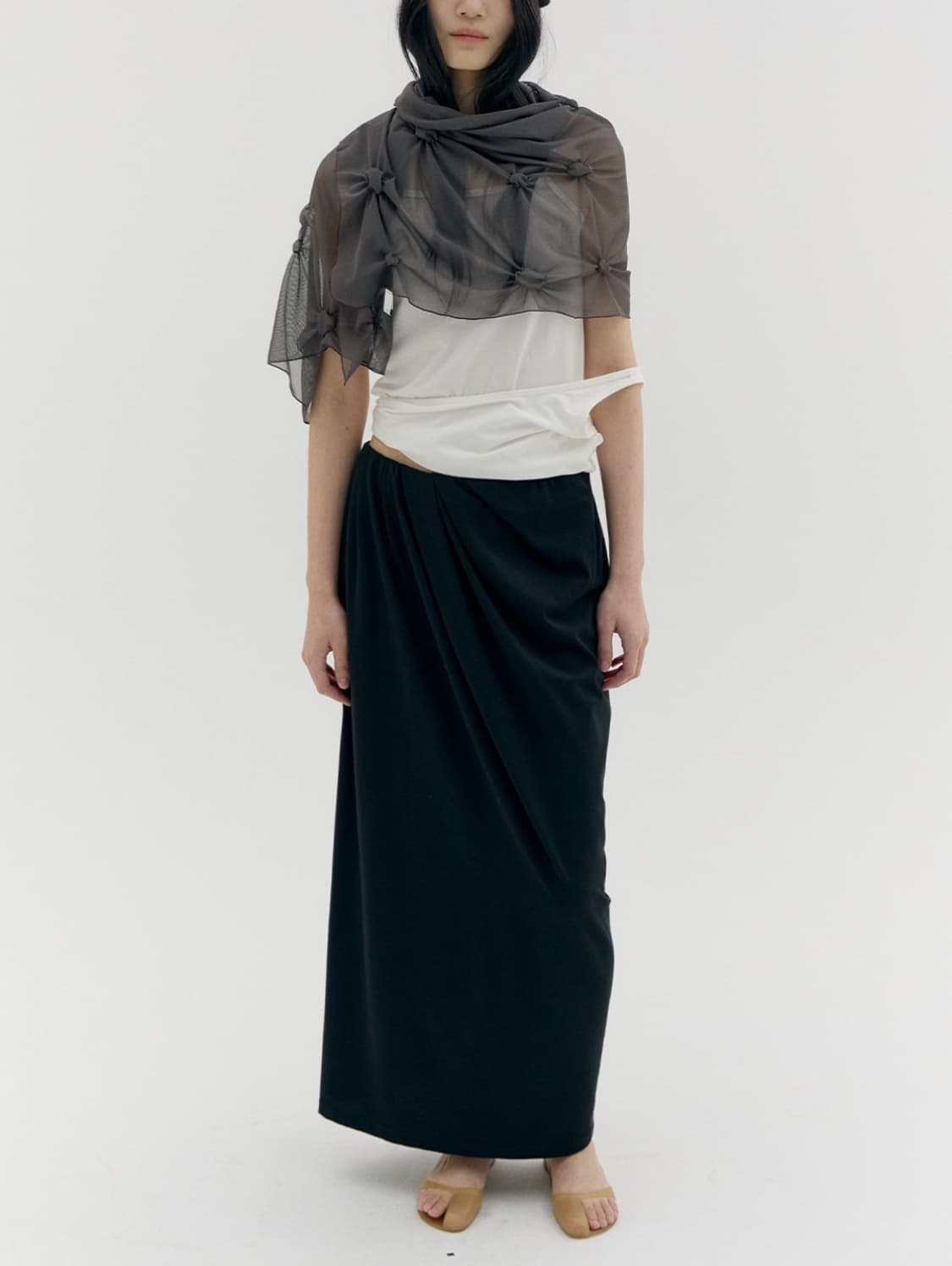 카셀 mesh dot shirred scarf, 차콜 상품이미지2
