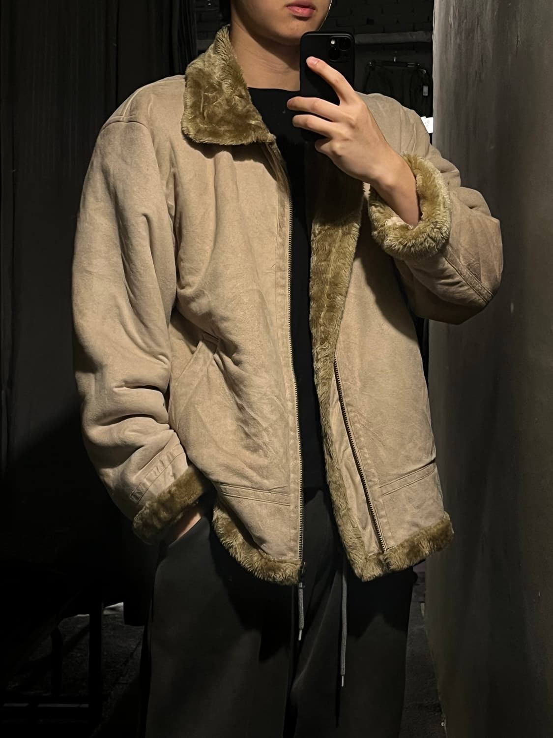 VAN JACKET JP 아이보리 브라운 스웨이드 후리스 자켓 XL 상품이미지2