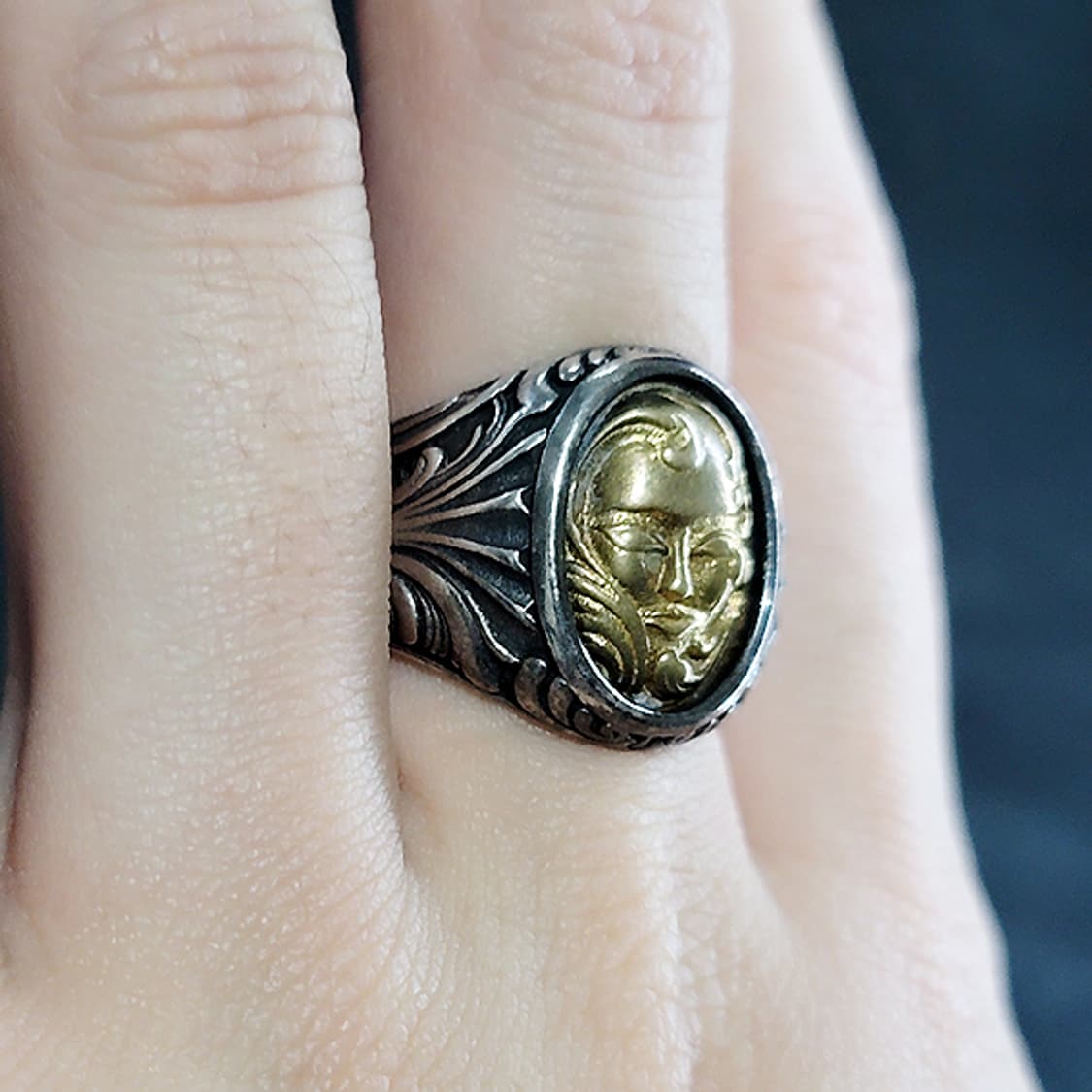 Vael 실버 남자 엔틱 빈티지 명품 가면 조각 얼굴 반지 상품이미지7