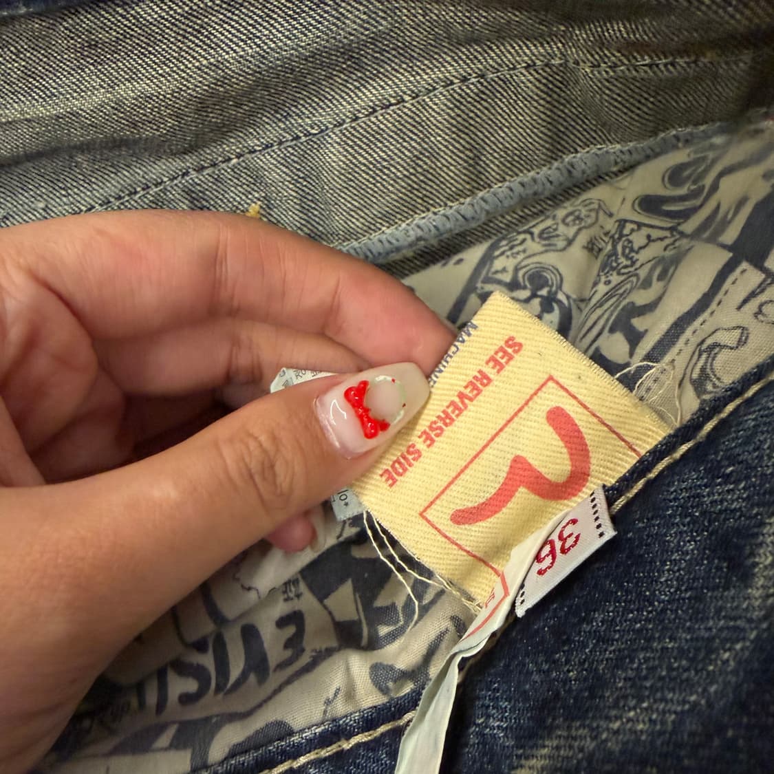 [정품/36] 에비수 진청 워싱 옐로우 빅로고 데미지 데님 청바지 상품이미지5